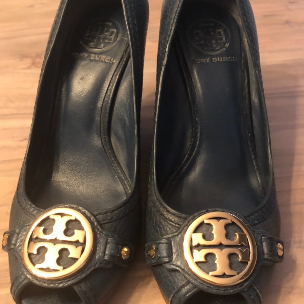 Navy Leather Tory Burch Platforms